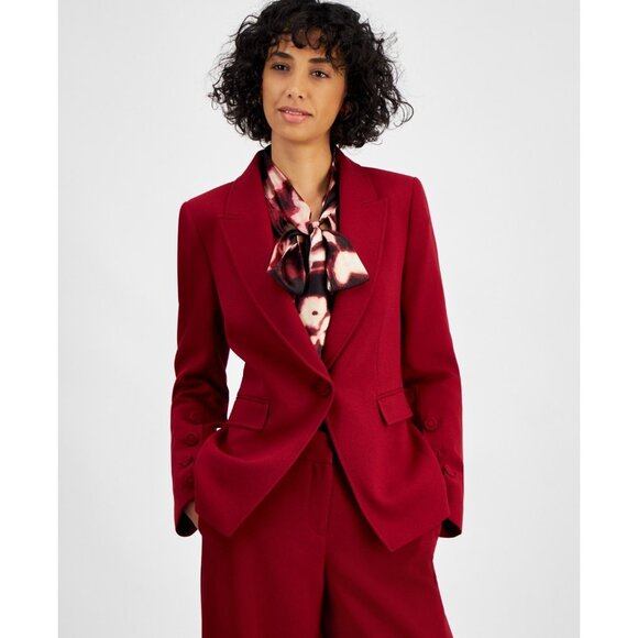 Tahari ASL Women's Single-Button Peak-Lapel Blazer Dark Red Size 2 MSRP $159 - Picture 4 of 4